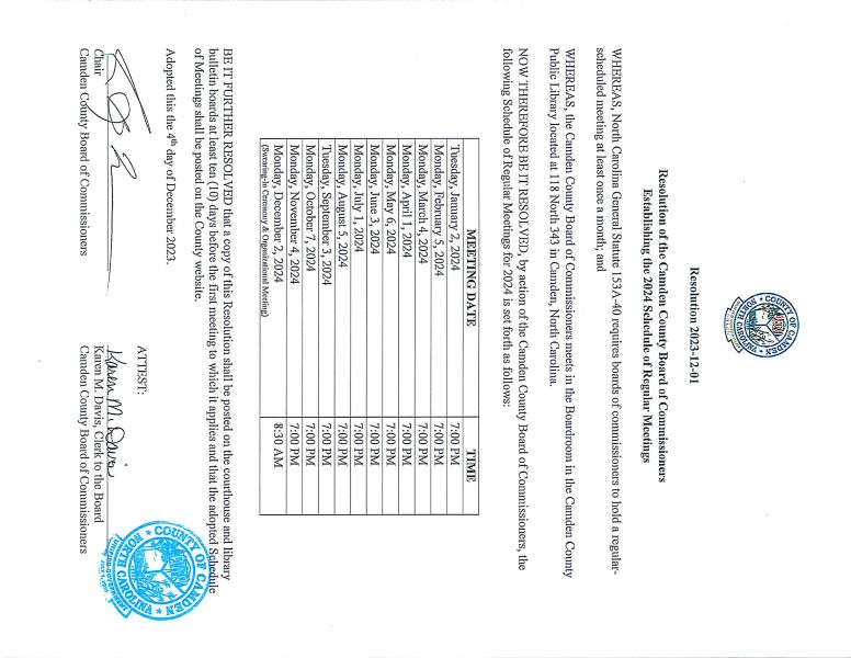 Board of Commissioners 2024 Meeting Schedule